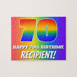 70e verjaardag — Meerkleurig regenboogpatroon "70" Legpuzzel