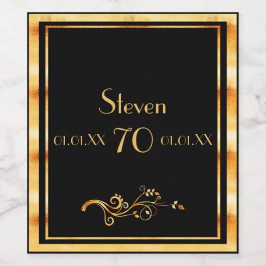 70e verjaardag met elegant zwart en goud wijn etiket (Enkel label)