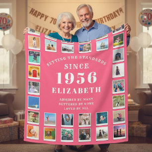 70e verjaardag Moeder Familie Fotocollage Roze Fleece Deken