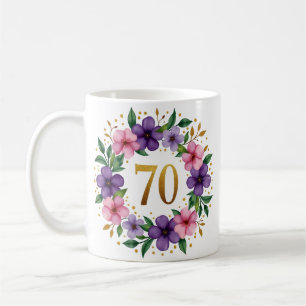 70e Verjaardag Mok – Bloemenkrans met gouden numme