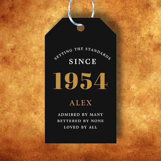 70e Verjaardag Naam 1954 Zwart Goud Elegant Chic Cadeaulabel