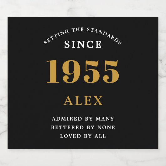 70e verjaardag naam 1955 Zwart goud Elegant Chic Sparkling Wijnetiket (Enkel label)