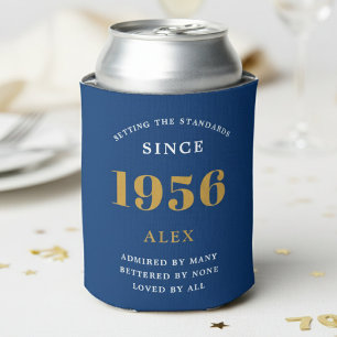 70e Verjaardag Naam 1956 Blauw Goud Elegant Chic Blikjeskoeler