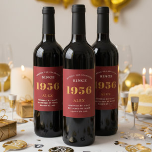 70e verjaardag naam 1956 rood goud elegante Chic Wijn Etiket