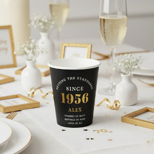 70e verjaardag naam 1956 Zwart Goud Elegant Chic Papieren Bekers