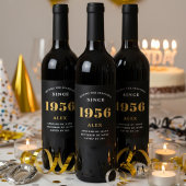 70e verjaardag naam 1956 Zwart Goud Elegant Chic Wijn Etiket