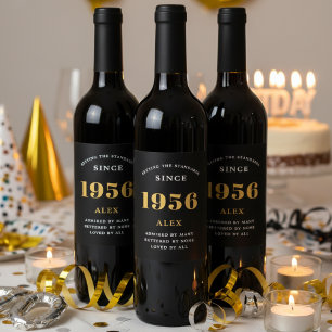 70e verjaardag naam 1956 Zwart Goud Elegant Chic Wijn Etiket