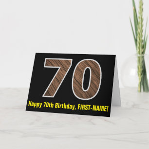 70e verjaardag: Naam + Nep houtnerfpatroon "70" Kaart