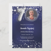70e verjaardag navy blauw zilveren sterren foto lu kaart (Voorkant)