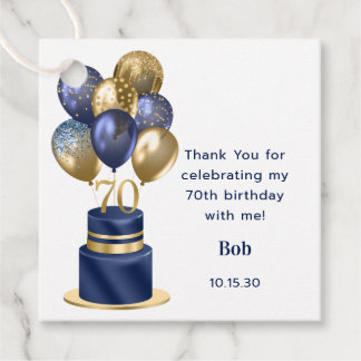 70e verjaardag Navy Blue Balloon Cake Bedankt Bedankjes Labels