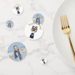 70e verjaardag Navy Blue Balloon Cake Confetti