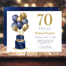70e verjaardag Navy Blue Balloon Cake Kaart