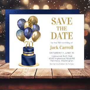 70e verjaardag Navy Blue Balloon Cake Save The Date