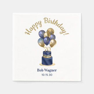70e verjaardag Navy Blue Balloon Cake Servet