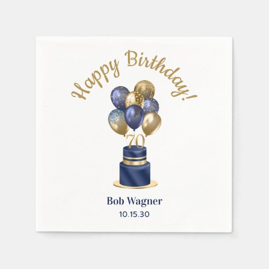 70e verjaardag Navy Blue Balloon Cake Servet (Voorkant)