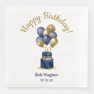 70e verjaardag Navy Blue Balloon Cake Servet