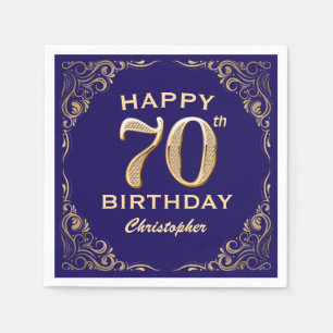 70e verjaardag Navy Blue en Gold Glitter Servet