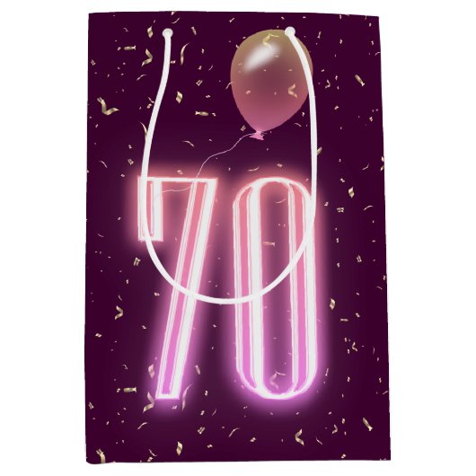 70e verjaardag Neon Sign en Confetti Medium Cadeauzakje (Voorkant)