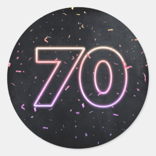 70e verjaardag Neon Sign On Black Ronde Sticker