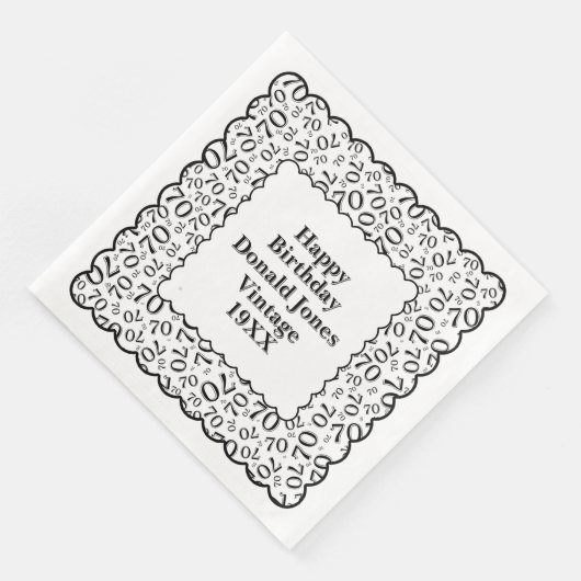 70e verjaardag nummer patroon Scallops zwart/wit Servet (Hoek)