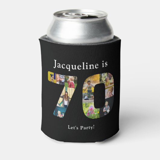 70e verjaardag Ontwerp je eigen fotocollage zwart Blikjeskoeler (Blikje Achterkant)