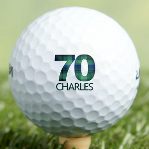 70e verjaardag opa Gift – Blauw Groen Plaid 70 Golfballen