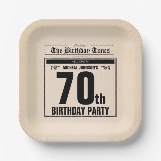  70e Verjaardag Oude Krant Grappig Custom Papieren Bordje (Voorkant)