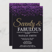 70e verjaardag Paars en goudglitter Kaart (Voorkant / Achterkant)