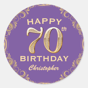 70e verjaardag Paars en goudglitter Lijst Ronde Sticker