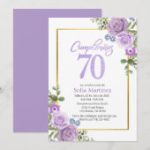 70e verjaardag - Paarse bloemen thema Kaart (Voorkant / Achterkant)