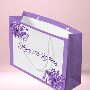 70e verjaardag paarse waterkleurige floralen large cadeauzakje