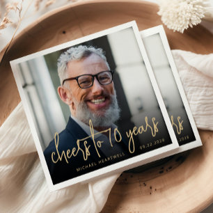 70e verjaardag Party Foto Cheers Gold Script Servet