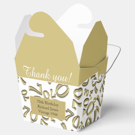 70e Verjaardag Party Goud/Wit Getal Patroon Bedankdoosjes (Geopend)