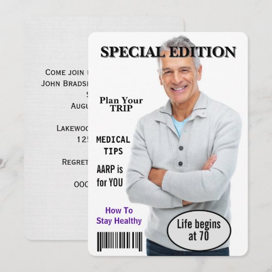 70e verjaardag Party Magazine Hoesje Uitnodiging (Voorkant / Achterkant)