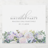 70e Verjaardag Party White Rose Blue Floral Custom Sparkling Wijnetiket (Enkel label)