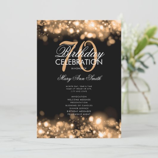 70e verjaardag Programma Glam Licht Gold Menu (Staand voorkant)