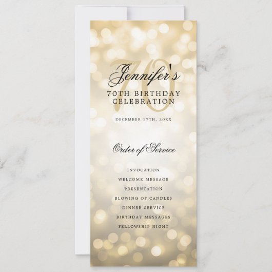 70e Verjaardag Programma Gold Bokeh Menu+Dank U (Voorkant)