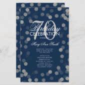 70e verjaardag Programma Silver Confetti Menu Navy (Voorkant / Achterkant)