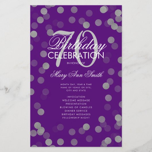 70e verjaardag Programma Silver Confetti Menu Paar (Voorkant)