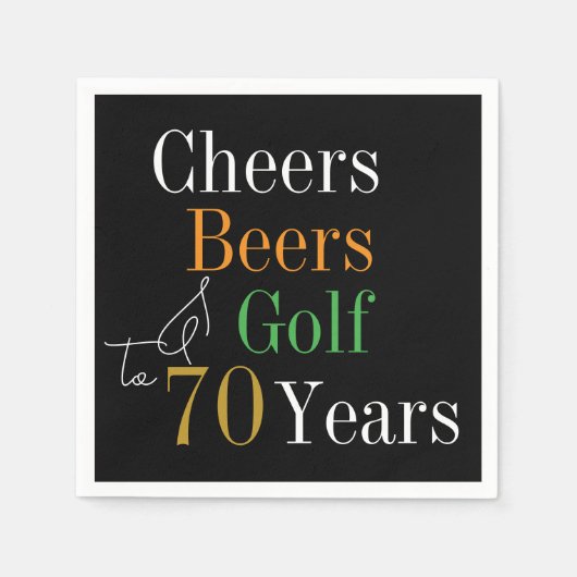 70e verjaardag Proost en Beers Golf Zwart en Goud Servet (Voorkant)