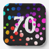 70e verjaardag RegenboogStippen op zwart Papieren Bordje (Voorkant)