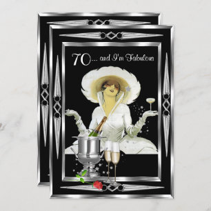 70e verjaardag Retro Diva Art Deco Black Silver Kaart
