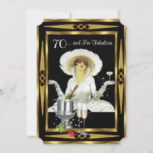 70e verjaardag Retro Diva Art Deco Zwart Goud Kaart