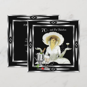 70e verjaardag Retro Diva Art Deco Zwart Zilver 2 Kaart