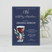 70e verjaardag Rode Wijn Navy Blue Party Kaart (Staand voorkant)