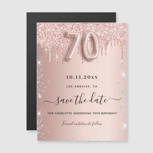 70e verjaardag roos glitter sparen de datummagneet (Voorkant / Achterkant)