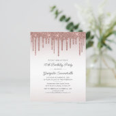 70e verjaardag Roos Gold Glitter Drip Invite (Staand voorkant)