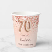 70e verjaardag roos goud glitter monogram naam papieren bekers (Voorkant)