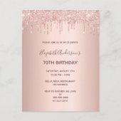 70e verjaardag roos gouden glitter drip uitnodigin briefkaart (Voorkant)