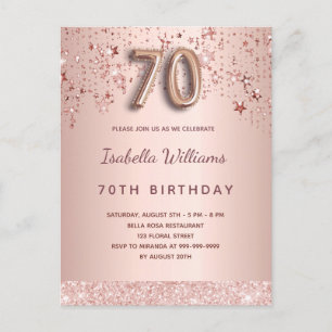 70e verjaardag: roos gouden sterren ballonschrift briefkaart